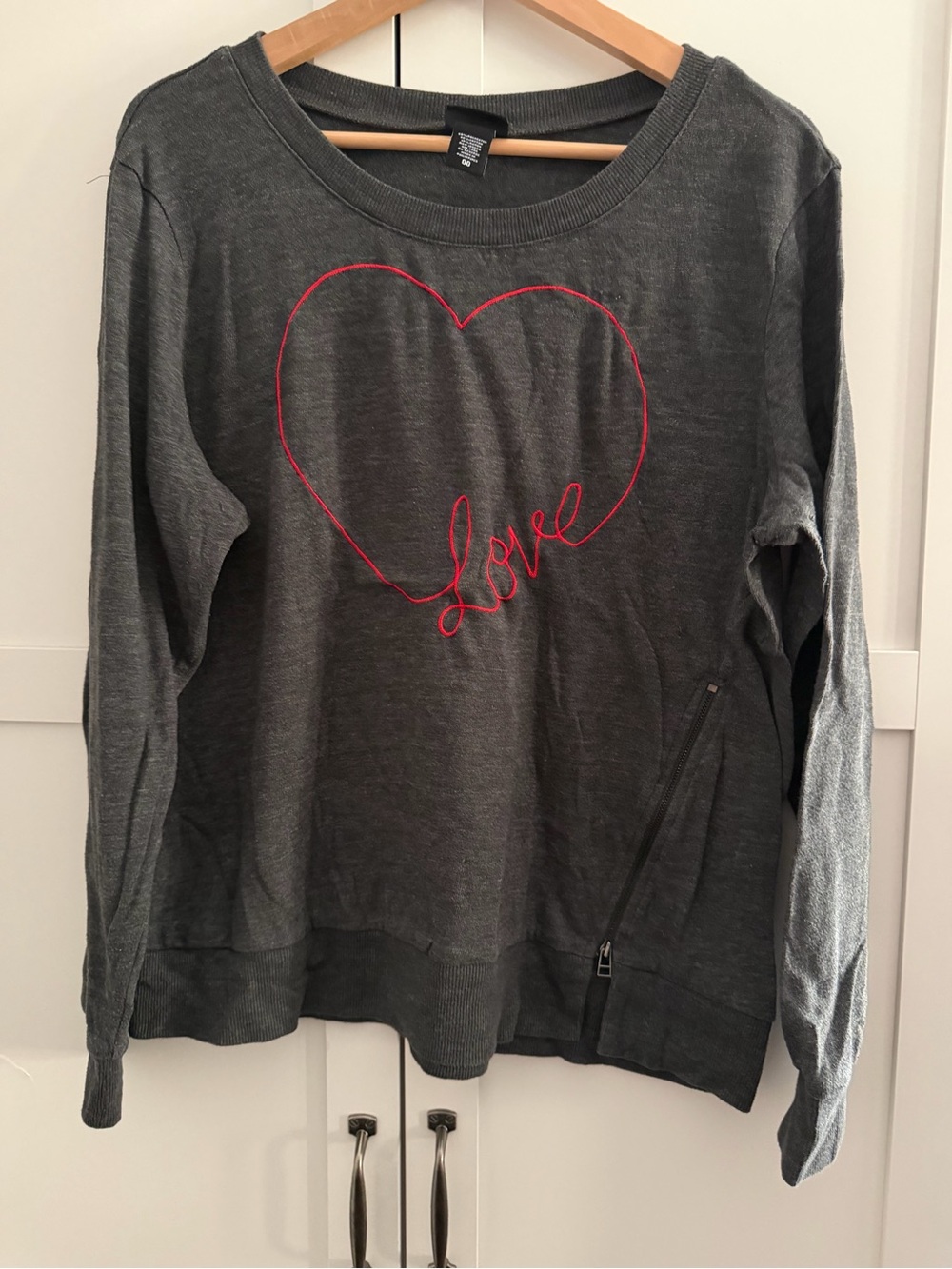 torrid Charcoal Gray Knit Top with Red Heart Love Embroidery